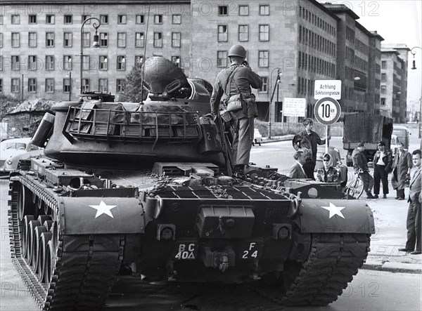 8/23/1961 - American Troops and Tanks in the Afternoon of Aug. 23, 1961 Are Occupying the Border Sector at Wilhelmstrasse