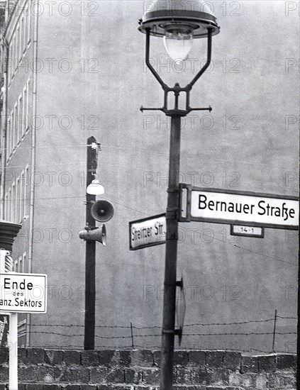 10/25/1961 -  At Bernauerstrasse Large Loudspeaker Have Been Installed to Proclaim East German Propaganda