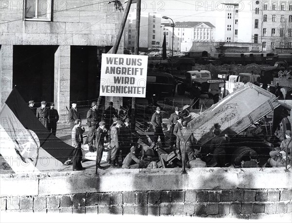Banner Says 'Whoever Attacks Us Will Be Destroyed'. Example of an East German Confrontational Propaganda Banner Produced By the Volksarmee and Volkspolizei