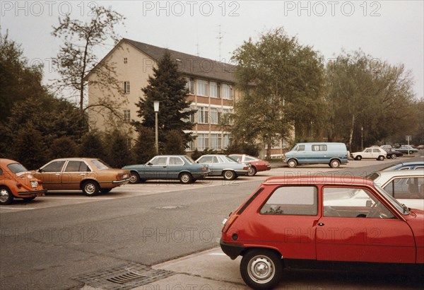 Parked cars in road Bonn Germany 1970s or 1980s