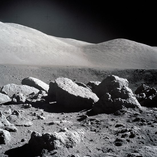 Large boulder field during lunar surface extravehicular activity