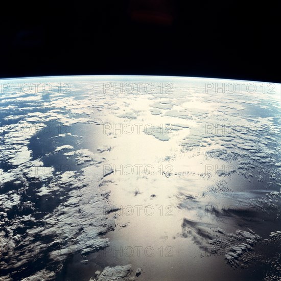 (27 June-4July 1982) --- Sunglint reflects off the water of the North Atlantic Ocean