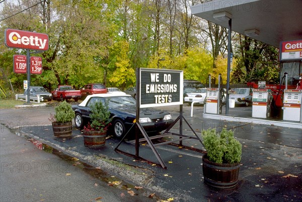 Emissions testing sign at a Getty Gas Station - date unknown but possibly early 1990s