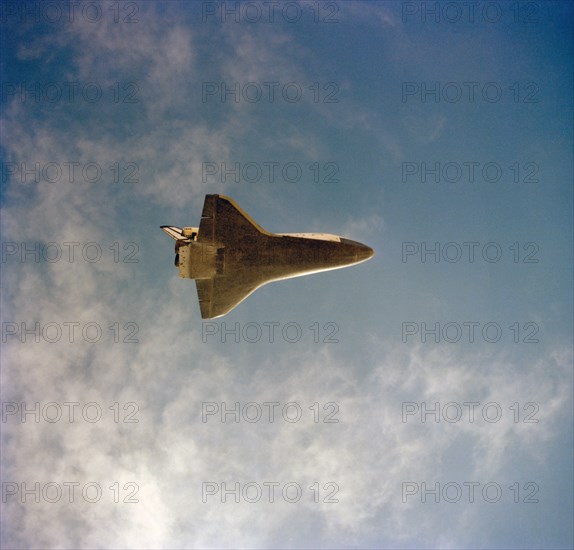 This unique view of the underside of the space shuttle orbiter Columbia