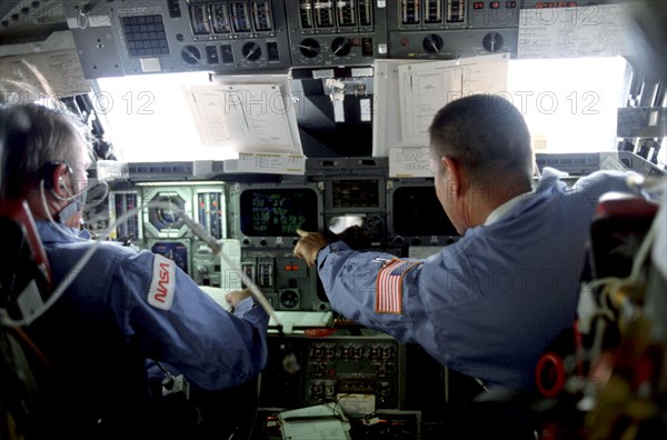 Half of the four-member astronaut crew for the Earth-orbiting space shuttle Columbia's STS-5 mission