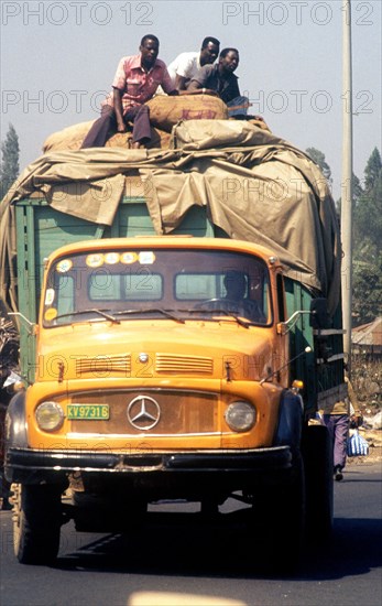 1994 - A truck transports relief goods to the refugee camps.
