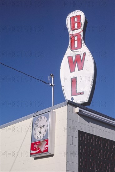 1980s United States -  Liberty Lanes Bowling sign