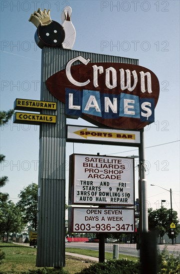 Early 2000's United States -  Crown Lanes sign Denver Colorado ca. 2004