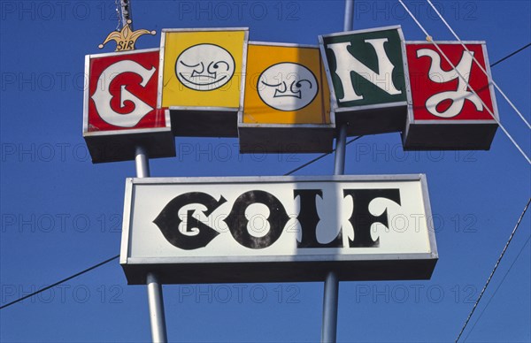 1980s America -  Sir Goony mini golf, sign, Chattanooga, Tennessee 1986