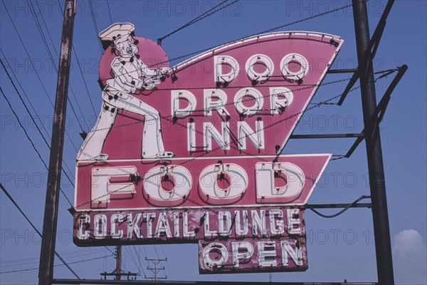 1980s America -  Doo Drop Inn sign, Muskegon, Michigan 1980