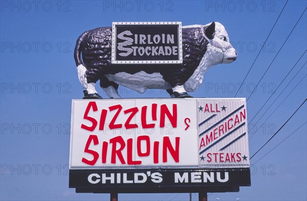 1980s America -  Sirloin Stockade bull, Austin, Texas 1983