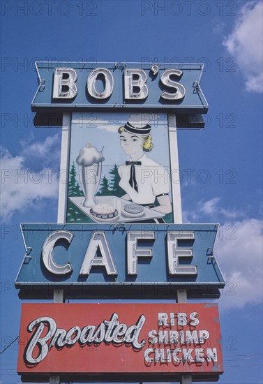 1980s America -  Bob's Cafe sign, Sioux Falls, South Dakota 1980