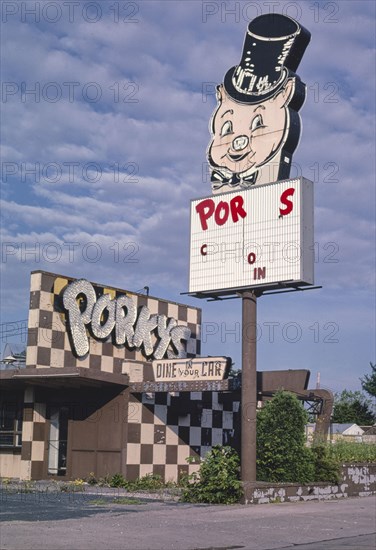1980s America - Porky's Drive-in sign, St Paul, Minnesota 1984
