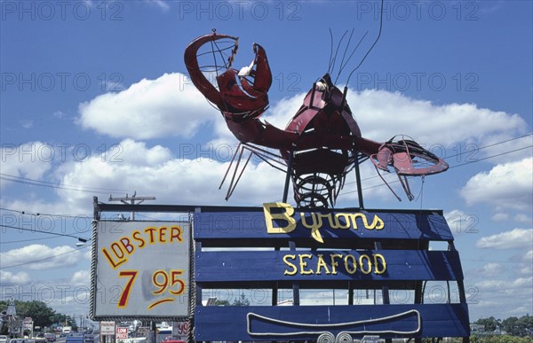 1980s America -  Byron's Seafood Restaurant sign, Wareham, Massachusetts 1984