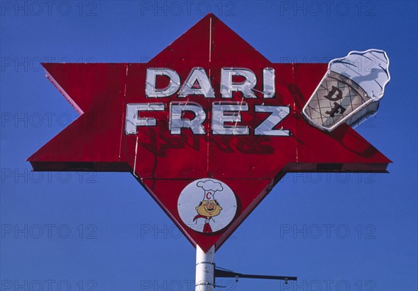 1980s America -  Curly's Dairi Freez ice cream sign, Fairview, Utah 1981