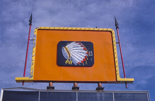 1980s United States - Patti Ann's Warbonnet Lodge Sign, Browning, Montana 1987