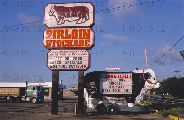 1980s America -  Sirloin Stockade sign, Shreveport, Louisiana 1982