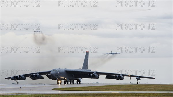 A B-52H Stratofortress taxis down the runway during Prairie Vigilance 16-1 at Minot Air Force Base, N.D., Sept. 16, 2016.