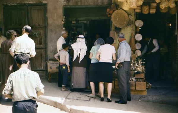 Customers shopping at a bazaar or market in Nazereth