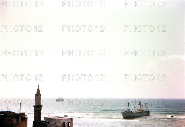 A beached ship just outside of Haifa Israel