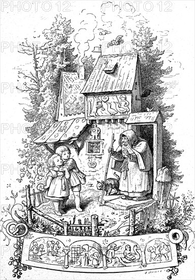 Hansel And Gretel Stand In Front Of The Witch'S Crunchy House