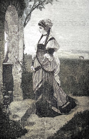 Woman Stands In Front Of A Small Field Chapel And Prays / Evening Prayer