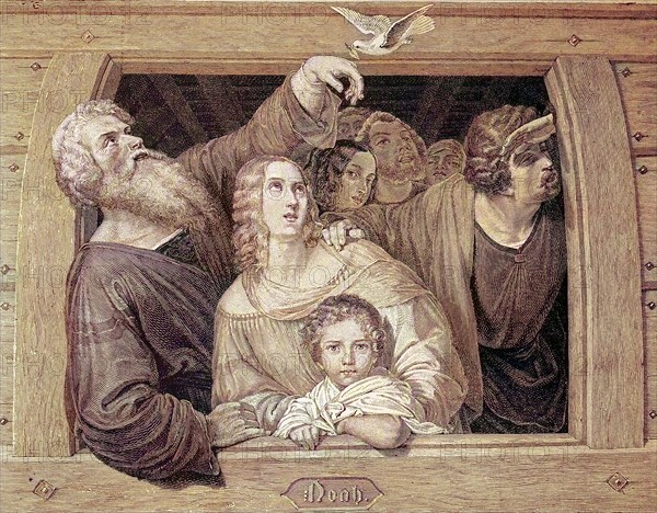 Noah And His Family Receive The Dove On Their Return To The Ark / Noah Giving The Gesture Of Orant As The Dove Returns