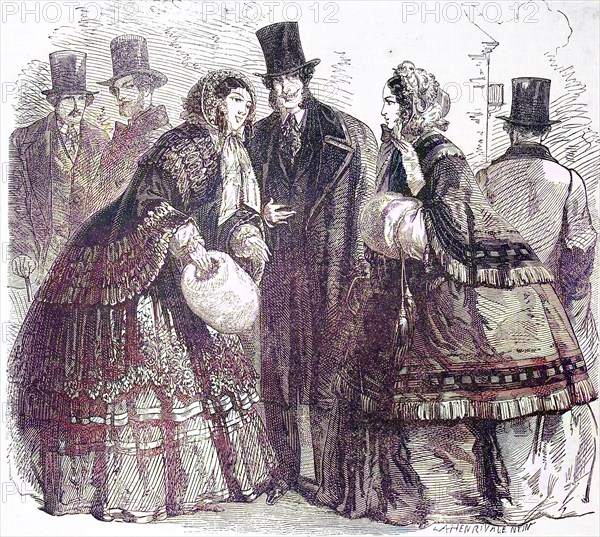 Pictures Of The Time Of 1855. Winter Fashion Of High Society In The Middle Of The 19Th Century