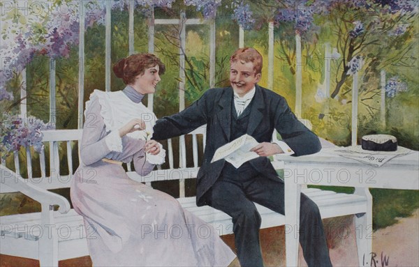 Elegant Couple Sits In The Gazebo And Flirts With Each Other