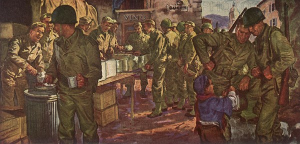 Army Infantrymen line up for Food.
