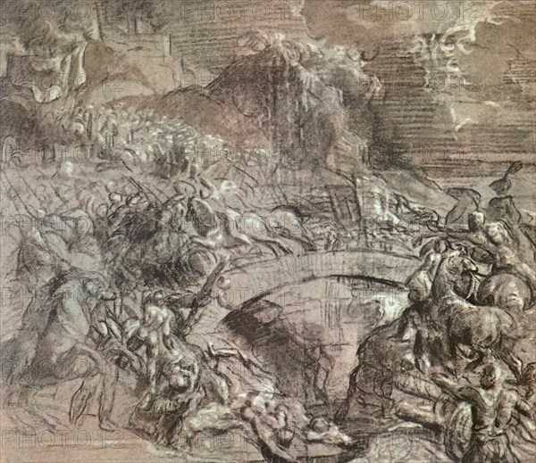 Battle Scene near a Bridge.