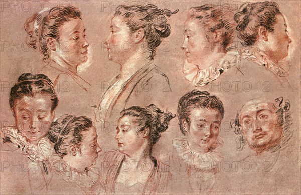 Studies of Women's Heads and a Man's Head.