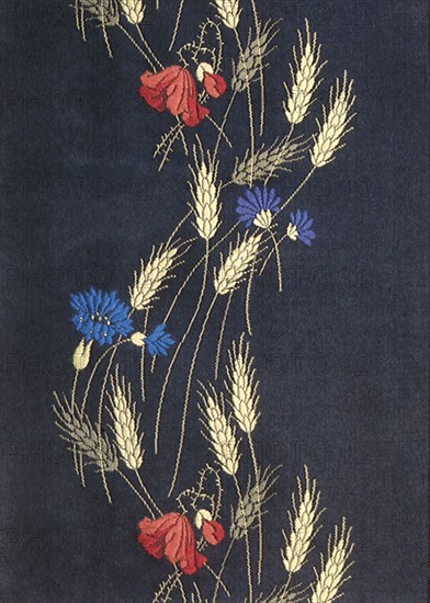 Red Blue and Purple Flowers with Wheat.