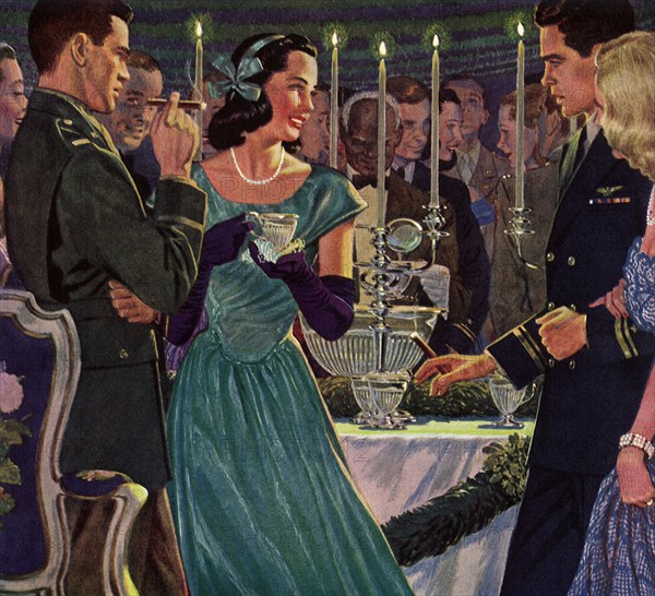 Army and navy couples at a military ball.