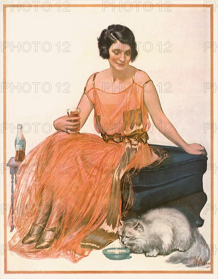 Woman watches Cat Drink.