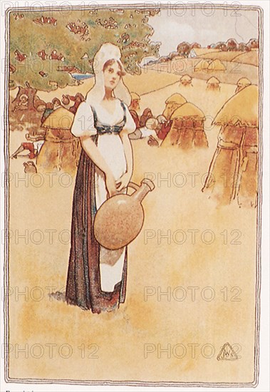 Woman in Plain Clothes holding Jug.