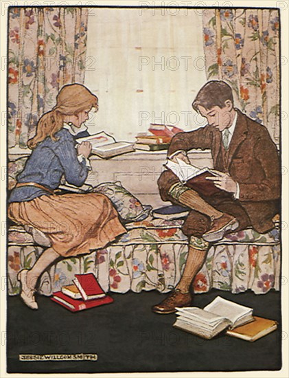 Two Teenagers reading Books.