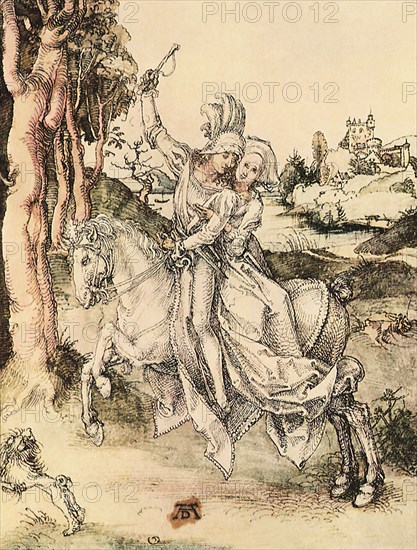 Young Couple on Horseback.