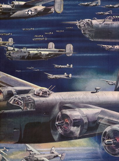 Sky filled with B-24 Liberators.