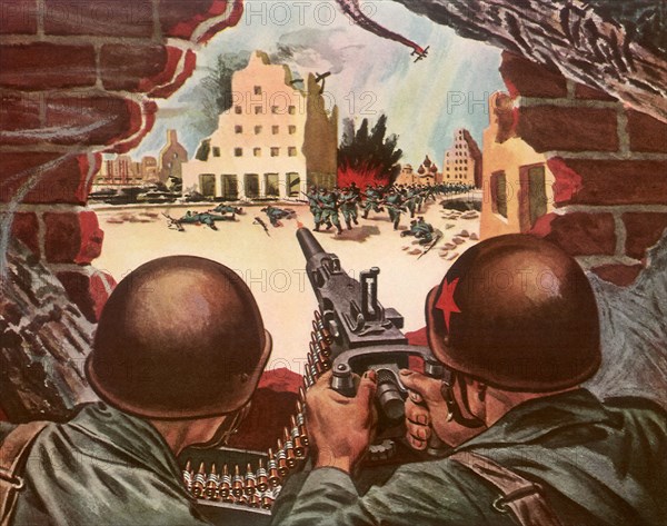 Russian Soldiers Gun Down Nazi Invaders in Stalingrad.