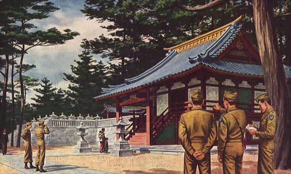 G.I.'s look at Japanese Temple.