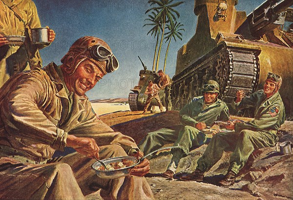 Chow Time for Soldiers in Desert.