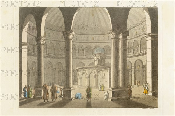 Dominic Landini and Brown Cravings. 19th Century Engraving. the Holy Tomb. Jerusalem. Israel