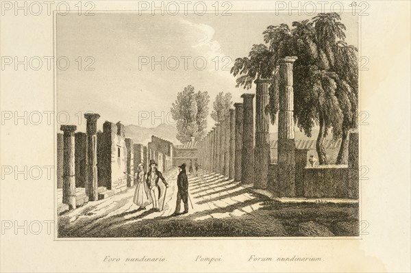 19th Century Engraving. Kingdom of Naples. Pompeii Foro Nundinario. Pompeii. Campania. Italy
