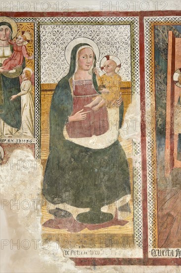 Madonna with Child. 15th Century Umbrian School Fresco Cycle. Church of San Giovanni Battista. Arrone. Valnerina. Umbria. Italy