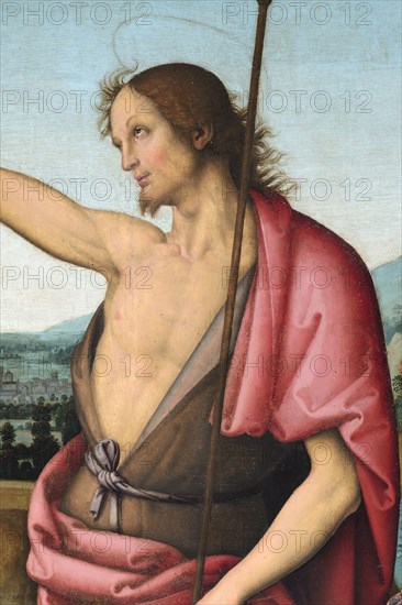 Città della Pieve (Italy, Umbria, province of Perugia), Cathedral of Saints Gervasio and Protasio. Perugino, Baptism of Christ, painted on wood. Detail