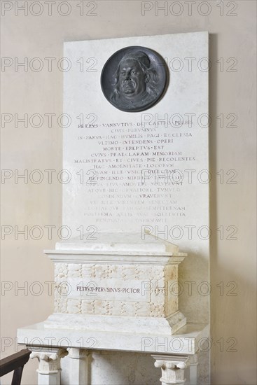 Perugia (Italy, Umbria, province of Perugia), Fontignano district, Church of the Annunziata. Tomb of Perugino (monument inaugurated in 1940)