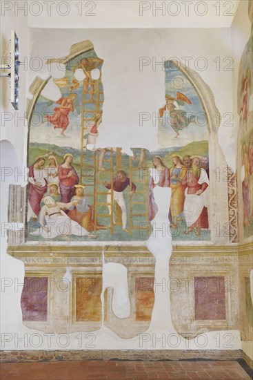 Città della Pieve (Italy, Umbria, province of Perugia), Church of Santa Maria dei Servi. Chapel of the Madonna della Stella, Perugino, Deposition from the cross, fresco, 15th-16th century