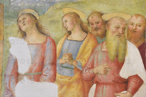 Città della Pieve (Italy, Umbria, province of Perugia), Church of Santa Maria dei Servi. Chapel of the Madonna della Stella, Perugino, Deposition from the cross, fresco, 15th-16th century. Detail