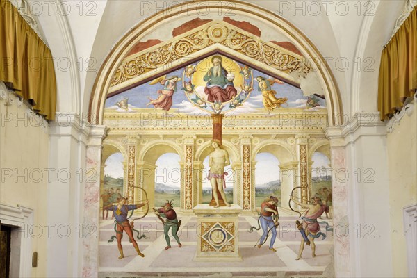 Panicale (Italy, Umbria, province of Perugia), Church of San Sebastiano. Perugino, Martyrdom of San Sebastiano, fresco, 1505